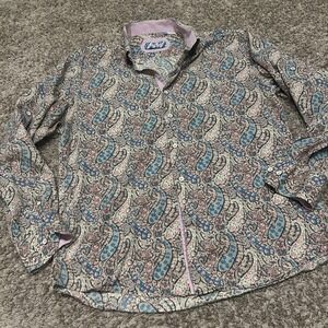 LANZINO Paisley Print Button‎ Down Shirt Men's 2XL Long Sleeve Purple Pink Blue